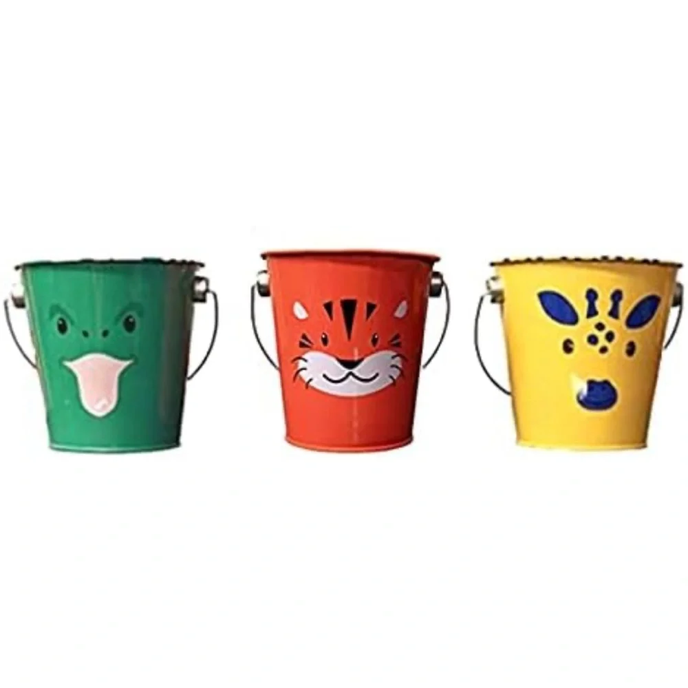 Lot of 12 Jungle Animal Metal Pails Mini Buckets Storage Pails Party Favor Kids